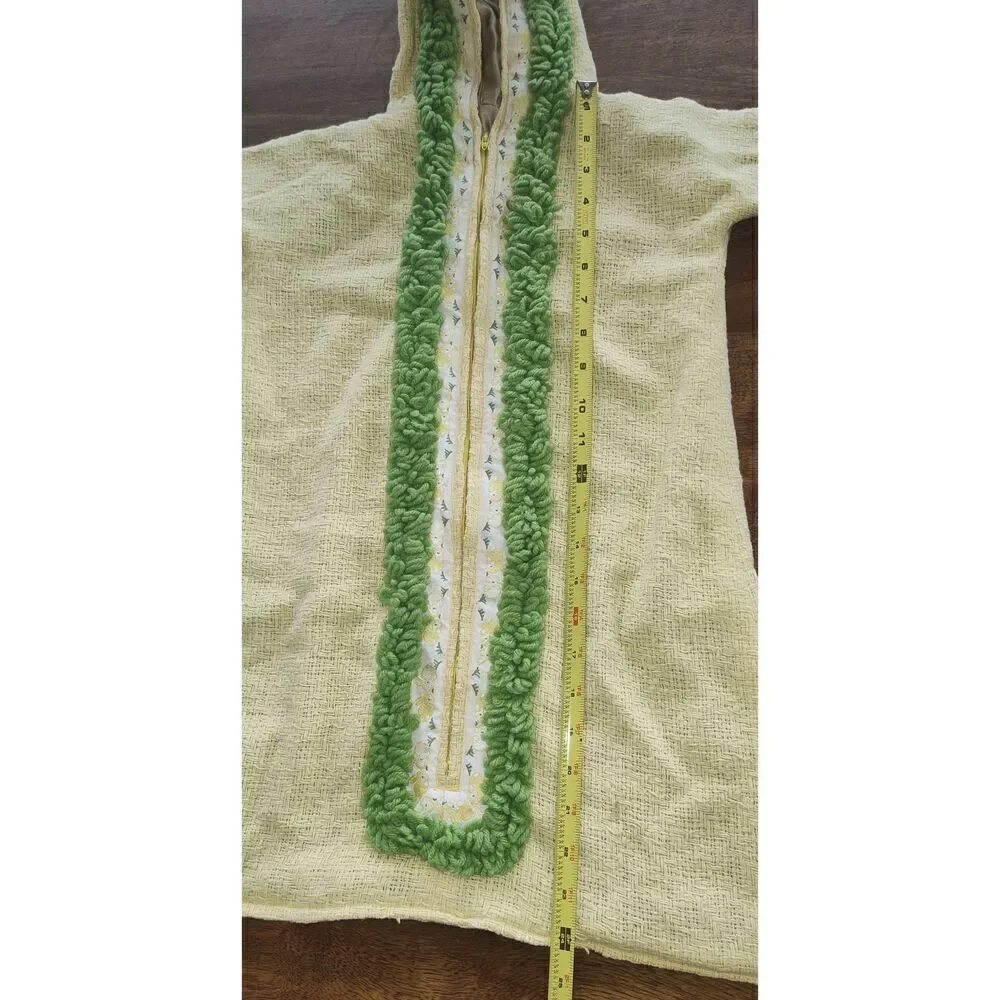 Vintage handmade baby bunting w bunny trim yellow green Easter lined